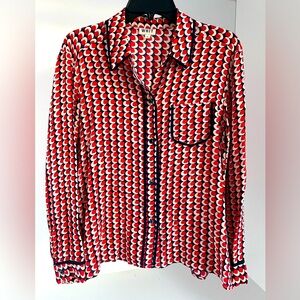 Whit Colorful Silk Blouse Top